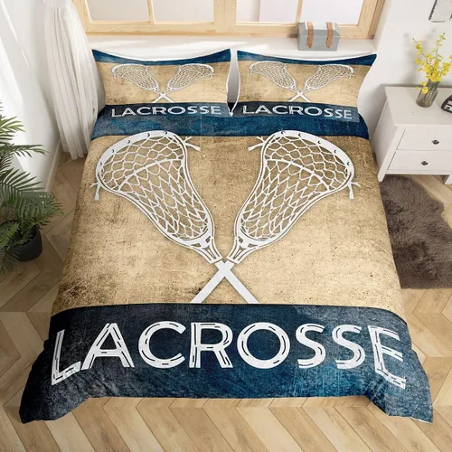 Miniatura 24 de Erosebridal Lacrosse - Funda de edredón para niños y niñas, juego de ropa de cama con temática de juegos deportivos, tamaño individual para adultos