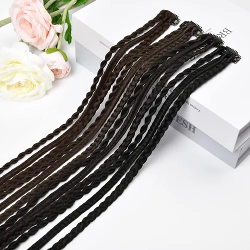 Miniatura 7 de REECHO Extensiones de cabello trenzado con clip, 6 trenzas de bebé, 3 trenzas en un clip, extensiones sintéticas suaves naturales de 22 pulgadas