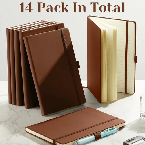 Miniatura 5 de Laumoi 7 Pack Hardcover Journal Notebooks Bulk A5/A4/B5 Journaling Notebook Wide Ruled PU Leather Ruled Lined Journals with Pen Holder for School