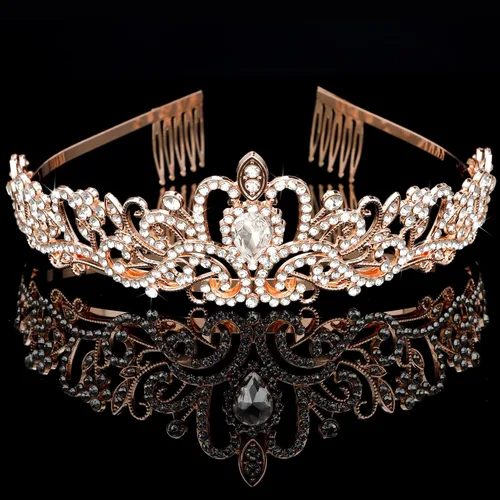 Miniatura 3 de CIEHER Corona de oro rosa + banda de novia + velo de boda para despedida de soltera, decoraciones de despedida de soltera, banda de despedida