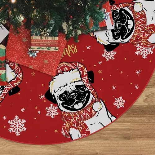 Miniatura 13 de Falda de árbol de Navidad roja con Beagle, falda de árbol navideño de invierno de 48 pulgadas para decoraciones navideñas de perros para interiores