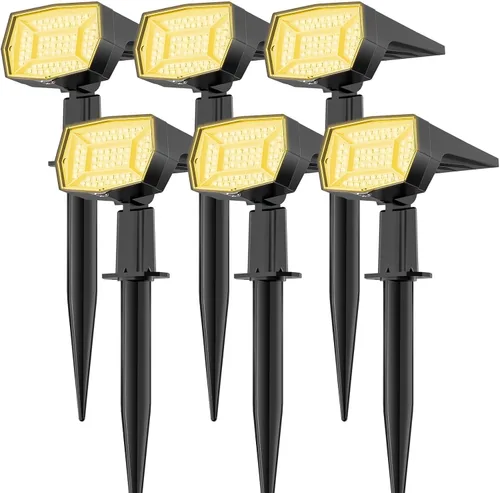 Miniatura 12 de Fabrito Paquete de 4 focos solares para exteriores, impermeables, IP67, [108 LED, 4 modos], focos del atardecer al amanecer con batería de 1500 mAh