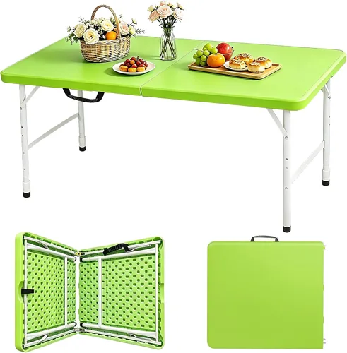 Miniatura 9 de Mesa plegable portátil de plástico de 4 pies/6 pies/8 pies, mesa de picnic y comedor de alta resistencia, color blanco y negro, plegable a la mitad
