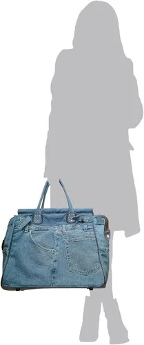 Miniatura 8 de Bijoux de Ja Bolso de mano grande de mezclilla azul con doble asa superior para mujer, Azul