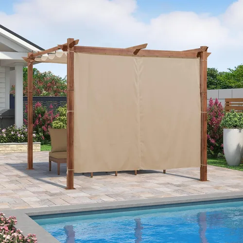 Miniatura 18 de PURPLE LEAF Pérgola retráctil para exteriores de 10 x 10 pies con toldo, refugio de metal para patio, jardín, pabellón, marco de grano de madera
