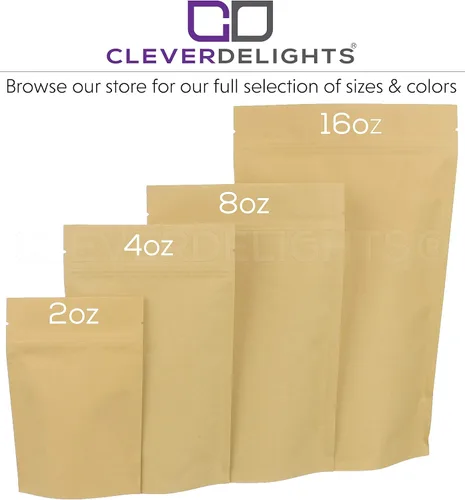 Miniatura 4 de CleverDelights Bolsas de pie Kraft – 4oz – Paquete de 100 – 5 x 8 x 2.5 pulgadas – Bolsa resellable