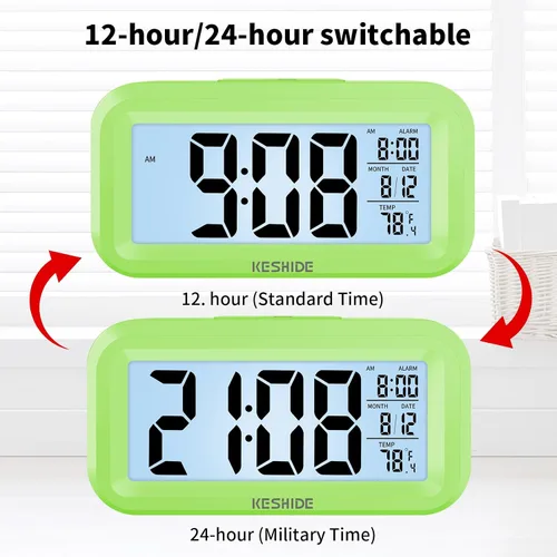 Miniatura 6 de Reloj despertador digital a pilas con temperatura interior, reloj pequeño de escritorio, modelo de repetición, pantalla de 12/24 horas para Negro