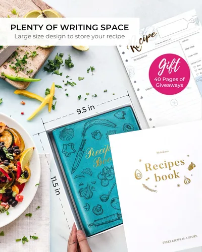 Miniatura 6 de molekaus Libro de Recetas, Libro de Recetas en Blanco para Escribir tus Propias Recetas, Cuaderno de Recetas para Cocina Familiar, Tapa Dura Verde