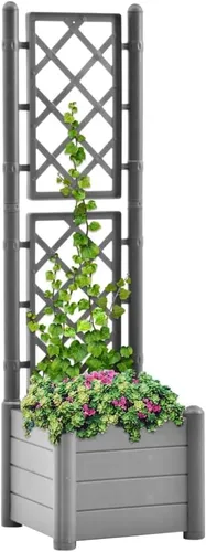Miniatura 9 de Maceta de jardín con enrejado de 39.4 x 16.9 x 55.9 pulgadas, PP gris piedra, cama de jardín elevada, macetas al aire libre para jardín de hierbas