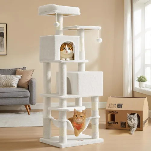Miniatura 11 de Feandrea - Árbol para gatos de varios niveles para interiores, torre para gatos tipo condominio con 4 postes para rascar, 2 posaderos, hamaca y claro