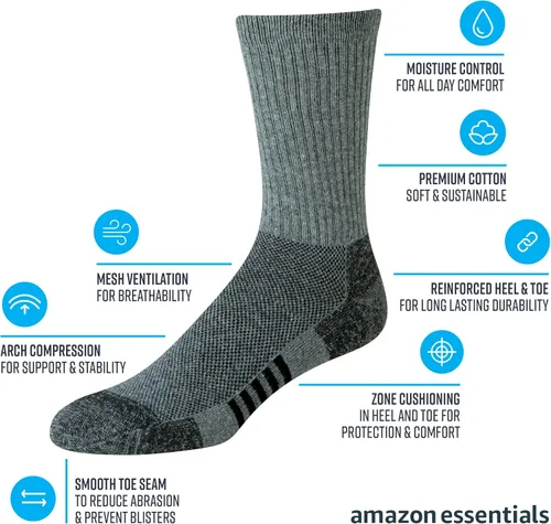 Miniatura 6 de Tienda Essentials Calcetines de algodón de alto rendimiento para hombre con control de humedad, atléticos, transpirables, 6 pares