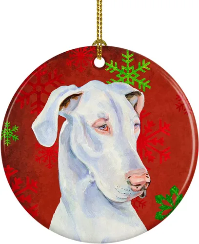 Miniatura 63 de Caroline's Treasures Bulldog English - Copos de nieve rojos y verdes, adorno de cerámica de Navidad, decoración colgante para el hogar, Navidad