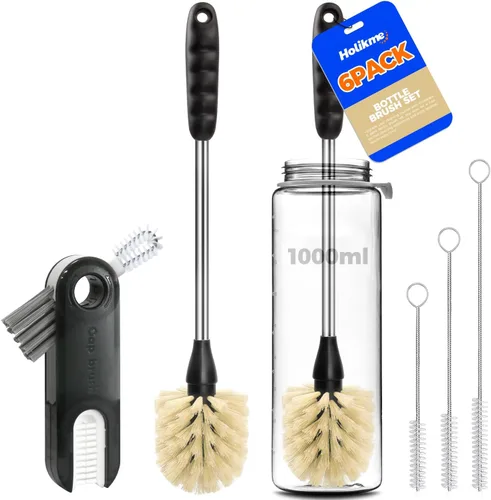 Miniatura 11 de Holikme Juego de 6 cepillos para botellas, cepillo limpiador de botellas de acero inoxidable de mango largo de 14 pulgadas, 3 cepillos para popotes