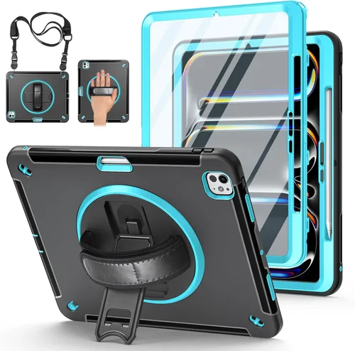 Miniatura 26 de Funda para iPad Pro 11 M5 2025/M4 2024: Funda protectora para iPad Pro de 11 pulgadas 5ª generación con protector de pantalla, soporte, asa y correa