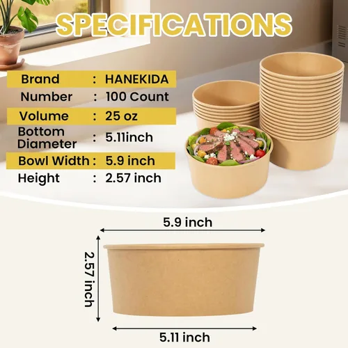 Miniatura 3 de 100 cuencos de papel desechables de 25 onzas (sin tapas), cuencos de sopa desechables, aptos para microondas, para sopa caliente, pasta, sándwiches