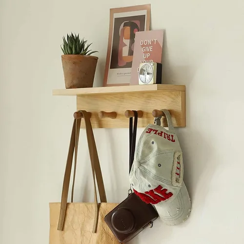 Miniatura 17 de Perchero de entrada, ganchos para abrigos, gancho de madera montado en la pared, los estantes montados en la pared son muy adecuados