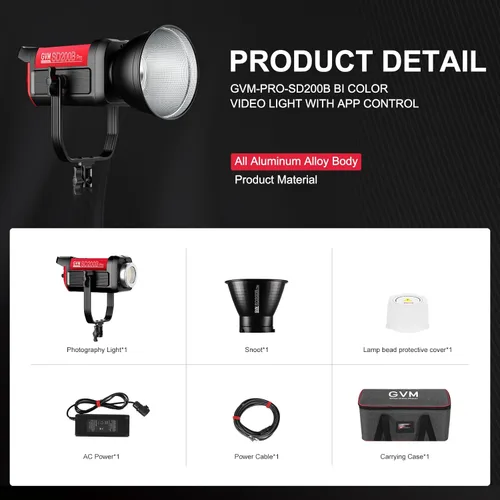 Miniatura 8 de GVM 200W Luz de Vídeo LED, Kit de Iluminación para Fotografía PRO SD200B con Red Mesh Bluetooth/Control DMX, Luz de Estudio de Iluminación Continua