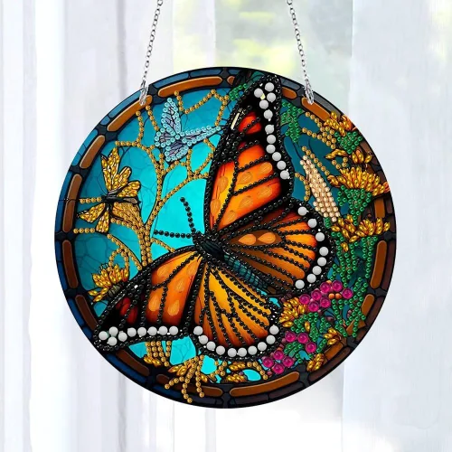 Miniatura 2 de LUSandy Kit de pintura de diamante de mariposa 5D para bricolaje, letrero de arte de pared, diseño de mariposa, diamante, atrapasoles, adorno