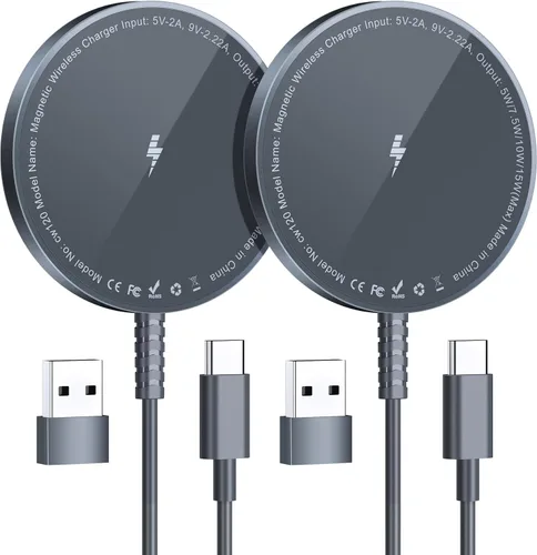 Miniatura 8 de Cargador inalámbrico magnético para iPhone: Compatible con cargador Magsafe iPhone 17 16 15 14 13 12 Serie y Airpods 4 3 2 Pro - Carga rápida de 15