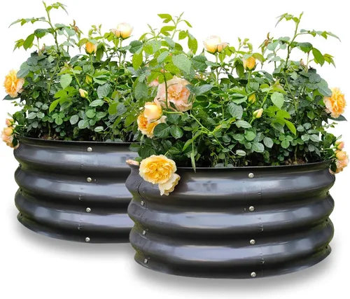 Miniatura 34 de GARDMAX 2x2x1FT Galvanized Round Raised Garden Bed Kit, Metal Planter Boxes Outdoor with Easy Assembly, Large Garden Bed for Vegetables, Fruits