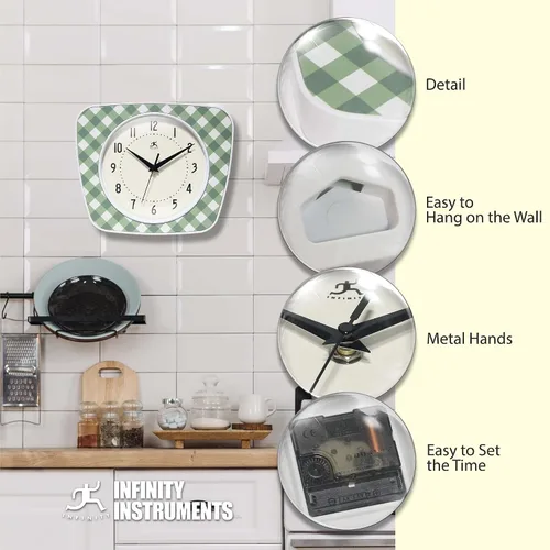 Miniatura 6 de Infinity Instruments LTD. Reloj de pared trapecio a cuadros, verde, 9.25" x 10.875