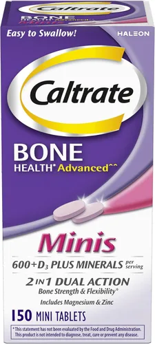 Caltrate Minis 600 Plus D3 Plus Minerals Tabletas de suplemento de calcio y vitamina D, suplemento de salud ósea y mineral para adultos, 150 unidades