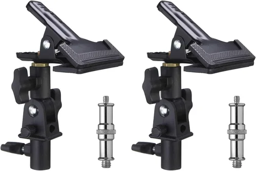 WELLAMKING - 2 soportes para reflector de estudio fotográfico, soporte de abrazadera de metal resistente de rotación de 180 grados con adaptador de