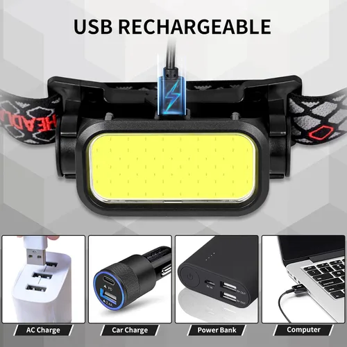 Miniatura 6 de Faro LED de alto lúmenes con sensor de movimiento súper brillante, 3 modos de iluminación, pantalla digital, recargable, lámpara de cabeza