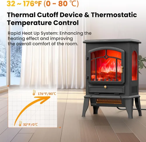 Miniatura 4 de VEXON Calentador eléctrico de chimenea, chimenea eléctrica de cuarzo infrarrojo de 1000 W/1500 W, calentador de estufa independiente de 22 pulgadas