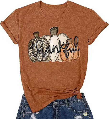Miniatura 14 de Woffccrd - Camisetas divertidas con estampado de calabaza y leopardo para mujer, camisetas gráficas de manga corta de Halloween para mujer
