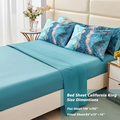 Miniatura 5 de PERFEMET Juego de ropa de cama edredón de 6 piezas para cama California King en una bolsa, patrón de mármol acuarela, juego de edredón estético arte