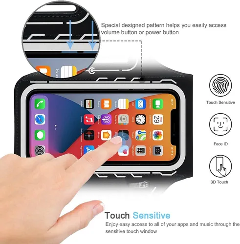 Miniatura 2 de Brazalete para iPhone 17 16 15 14 13 12 Pro con soporte para Airpods, entrenamiento de gimnasio y correr (negro)