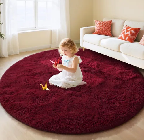 Miniatura 133 de EVOIONOS - Alfombra redonda gris para dormitorio, 5x5 pies; alfombras circulares suaves y esponjosas para sala de estar, alfombras de felpa peludas