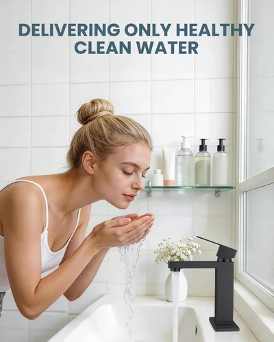 Miniatura 2 de Grifo de baño negro ARCORA Grifo negro mate para lavabo de baño Grifo de baño moderno de un solo agujero con líneas de suministro cUPC y desagüe