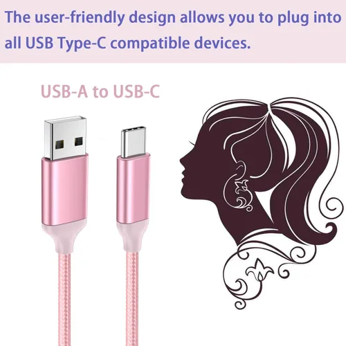 Miniatura 6 de Awnuwuy [2 unidades de 10 pies] Cable de carga USB tipo C rosa, cable largo para Android auto, USB A a USB C, cable de carga rápida para Samsung
