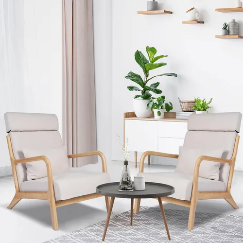 Miniatura 8 de Mecedora deslizante de madera maciza, silla decorativa tapizada con respaldo alto, mecedora para guardería, silla mecedora para sala de estar, Gris