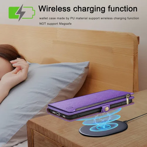 Miniatura 4 de XcaseBar Funda tipo cartera para Samsung Galaxy S20 con cremallera y tarjetero de crédito [bloqueo RFID], funda de piel sintética con tapa para Negro
