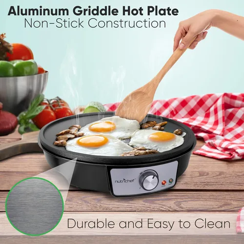 Miniatura 8 de NutriChef Plancha eléctrica y crepé Placa de cocina antiadherente de 12 pulgadas Control de temperatura ajustable Esparcidor de masa