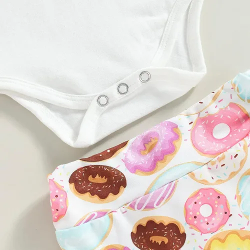Miniatura 4 de Conjunto de ropa de verano de 3 piezas para bebé recién nacido, de manga corta, con estampado de donas, pantalones cortos