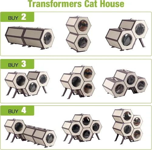 Miniatura 4 de GUTINNEEN Casa para gatos con calefacción expandible para múltiples gatos, aislada para invierno, cálido refugio para gatos con calentador ajustable