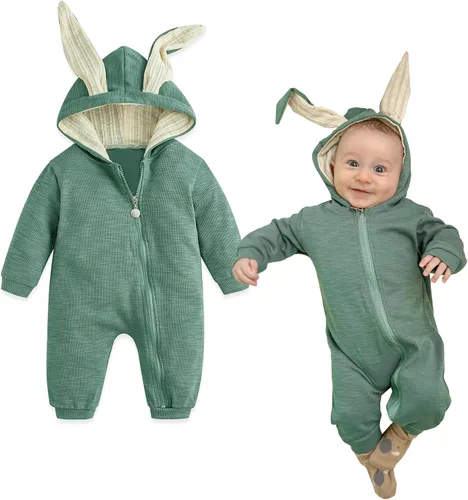 Miniatura 41 de Simplee Kids Enterizo con diseño de conejo de Pascua con capucha, para bebé, overol con cremallera y orejas largas