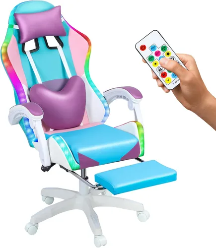 Miniatura 11 de Silla de juegos con altavoces Bluetooth y luces LED, silla ergonómica de masaje para computadora, altura ajustable, silla de videojuegos con asiento
