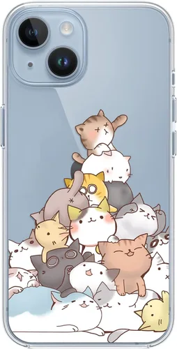 Miniatura 5 de Blingy's Funda para iPhone 14, divertido estilo gato, lindo diseño de animales de dibujos animados, transparente, suave TPU funda protectora