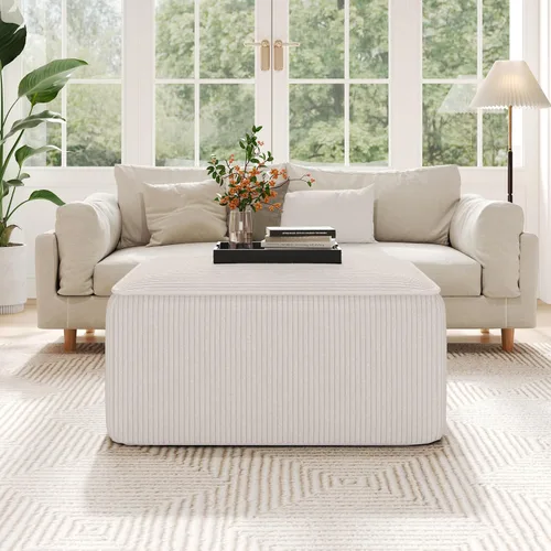 Miniatura 4 de Christopher Knight Home Isa - Taburete otomano cuadrado, puf de pana, reposapiés, asiento grande, mesa auxiliar moderna para sala de estar, Beige