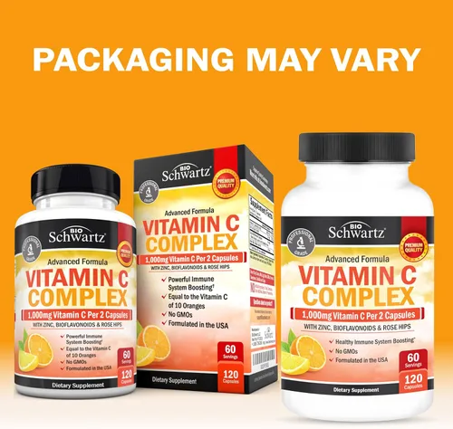 Miniatura 5 de Vitamina C - cápsulas de 1000 mg con zinc, escaramujo y bioflavonoides - Suplemento de apoyo inmune con 10 veces el poder de la vitamina C - Acorta