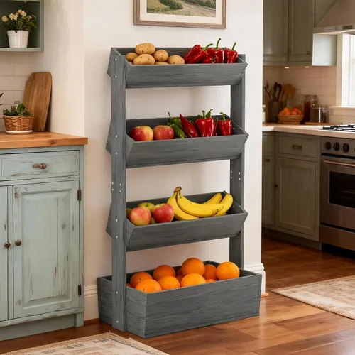 Miniatura 7 de DoCred Cama de jardín vertical elevada de madera, 4 niveles mejorados, soporte de madera independiente para plantas, hierbas, flores, verduras