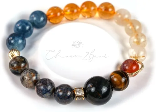 Miniatura 166 de Precious Gemstone Natural Crystal Healing Bracelet, Rutilated Quartz, Moonstone, Quartz Handmade Original Design Bracelet
