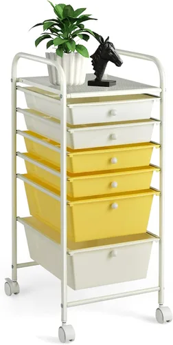Miniatura 15 de COSTWAY Carrito de almacenamiento rodante con 4 cajones, carrito de almacenamiento de plástico y organizador con 4 cajones extraíbles, carrito