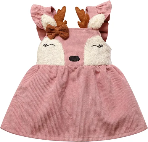MBMSHEGH Vestidos de bebé para niña, vestido sin mangas con volantes, lindo vestido de reno, vestidos casuales de otoño para niños, Rosado