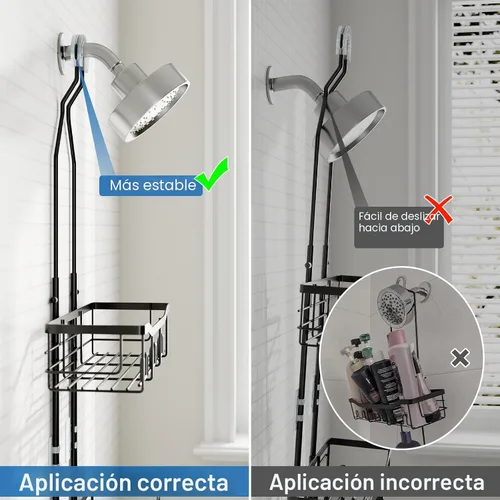 Miniatura 6 de Organizador de ducha mejorado de longitud extendida con ganchos, soporte para champú y jabón resistente a la oxidación, organizador de baño grande